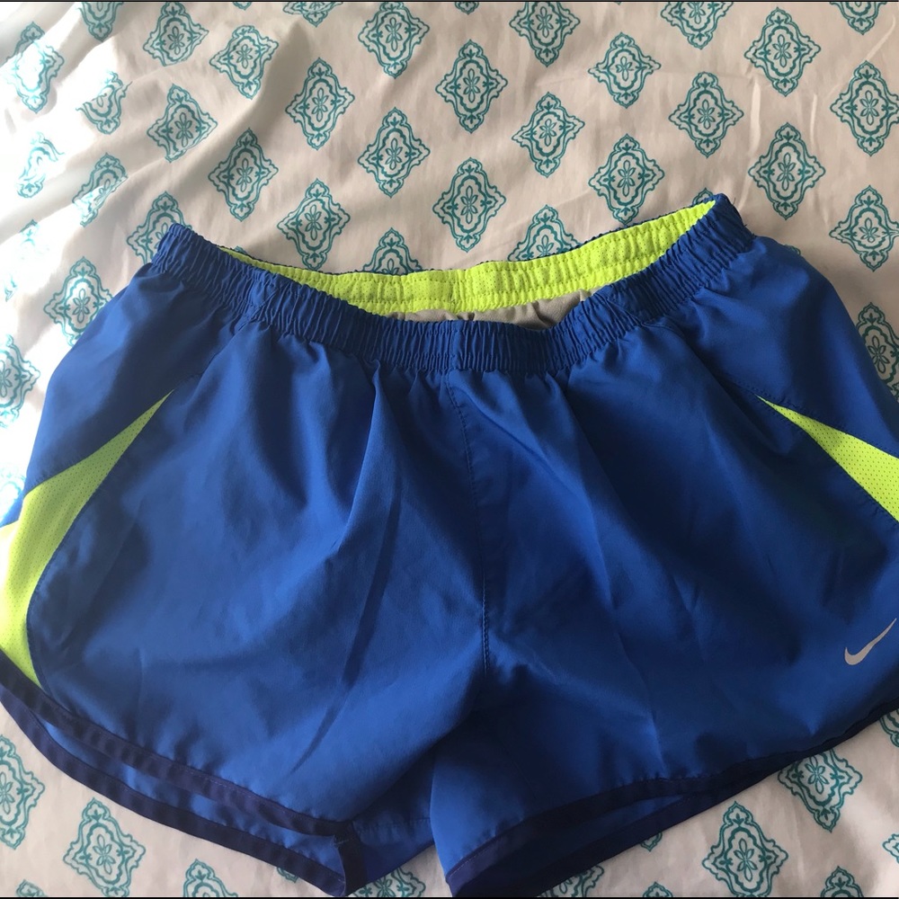 blue and neon nike shorts